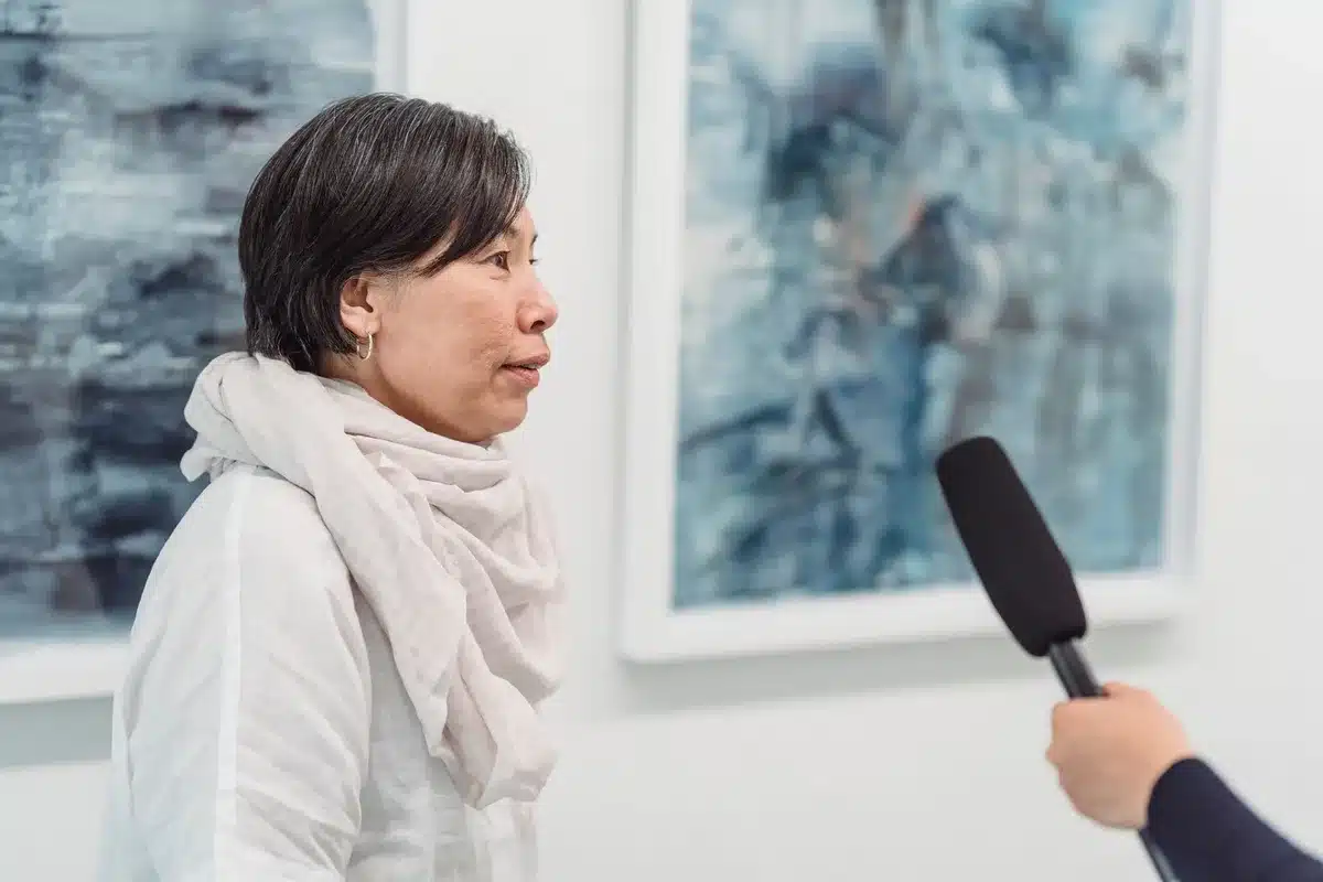 Actress in a professional interview setting speaking candidly