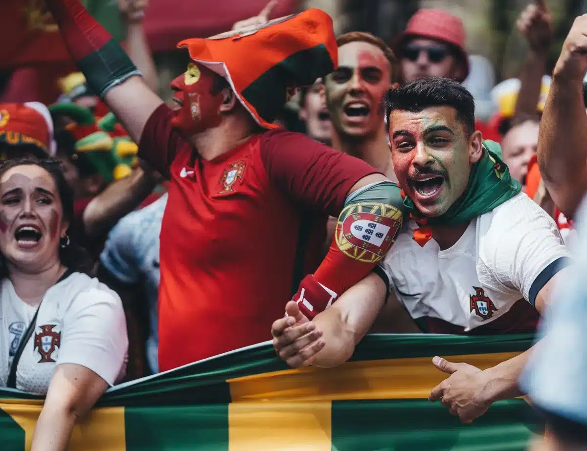 Fans celebrating a major sports victory together in the streets