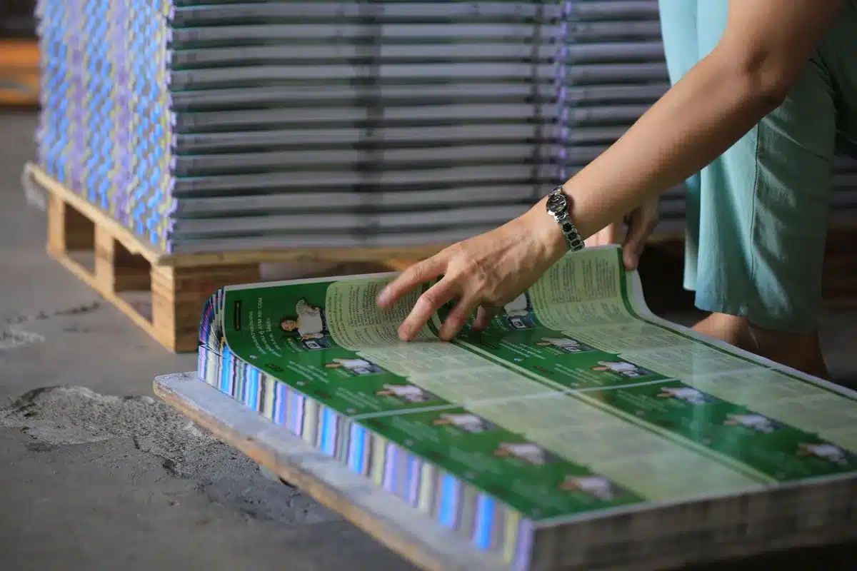 Industrial printing equipment producing comic book pages in high volume