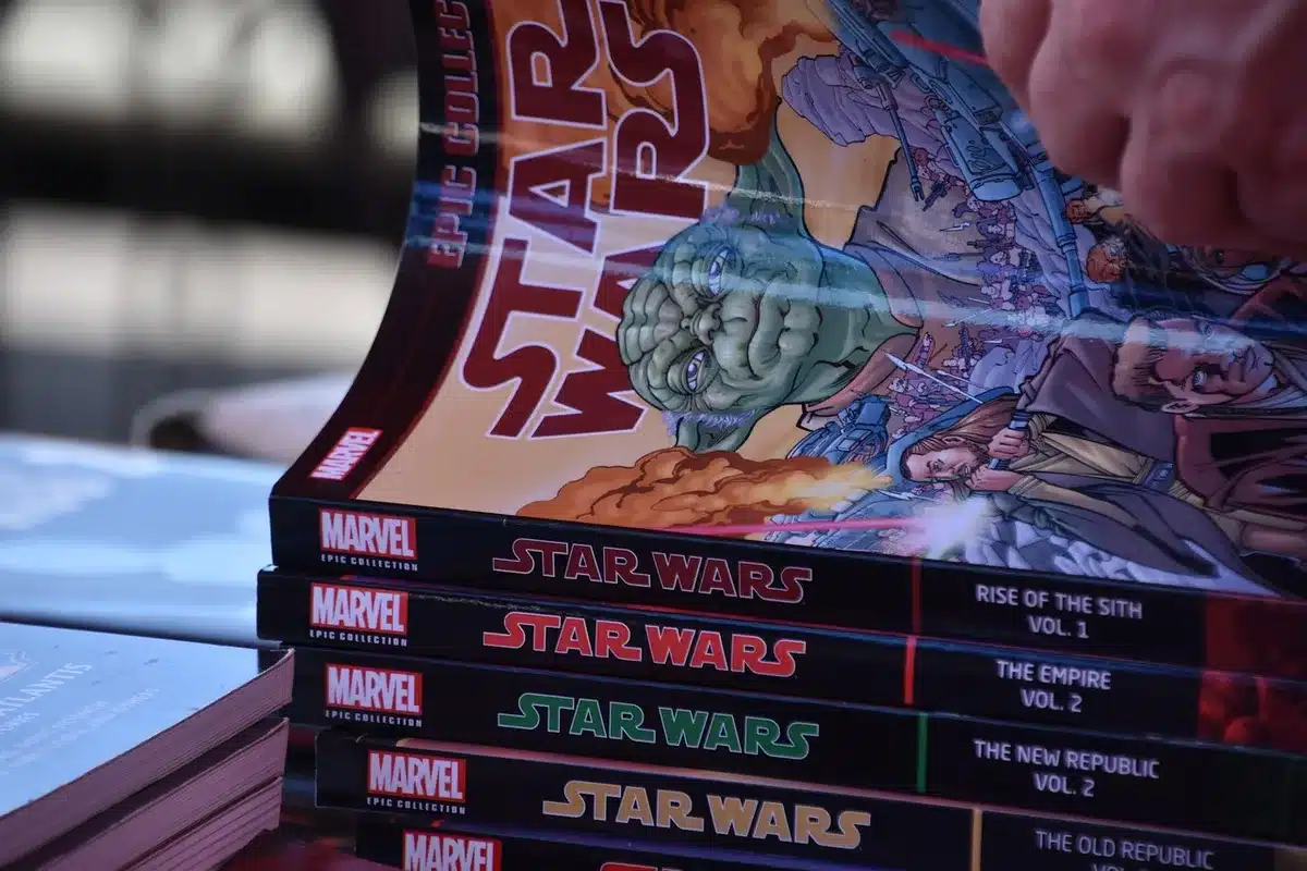 Retailer-exclusive comic book variant covers arranged on display