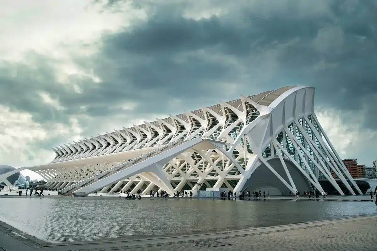 Exterior view of the Lucas Museum's distinctive sculptural architecture in Exposition Park