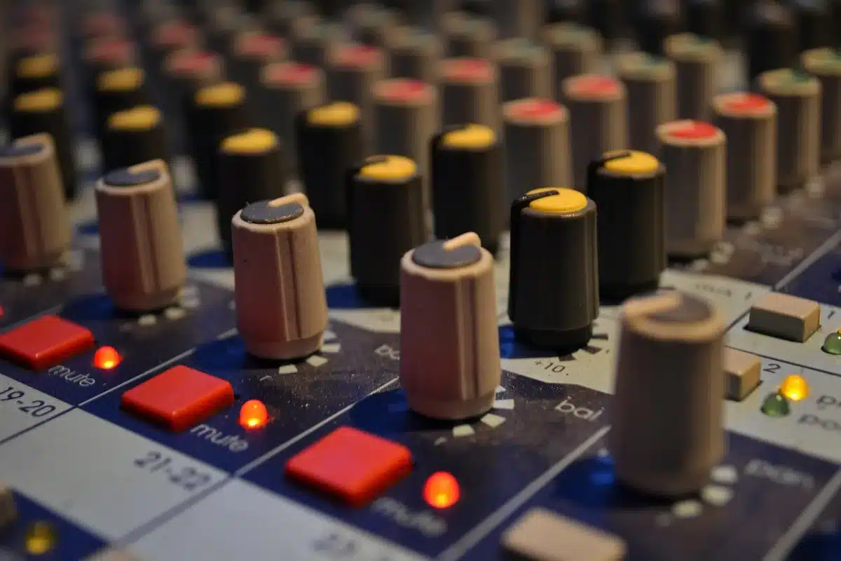 Vintage animation sound studio equipment evoking 1980s cartoon recording