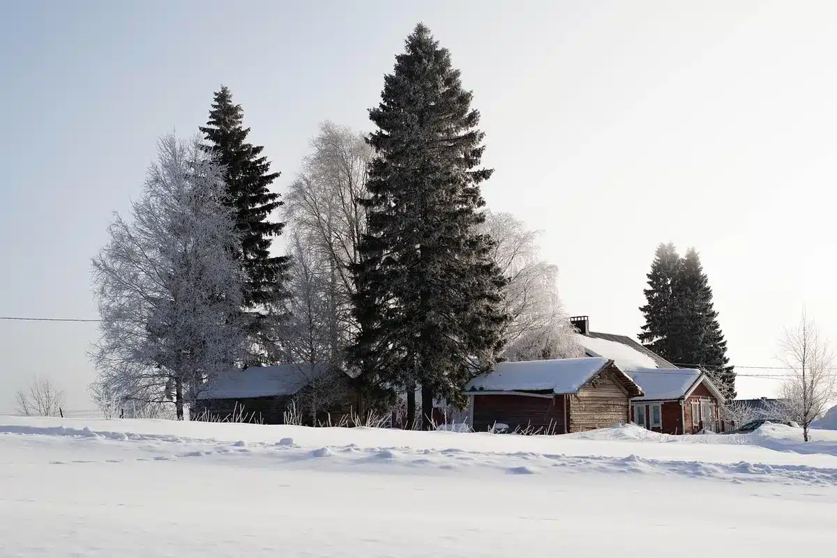 Roadside farmhouse at dusk with an anonymous van and silhouette visible through a window