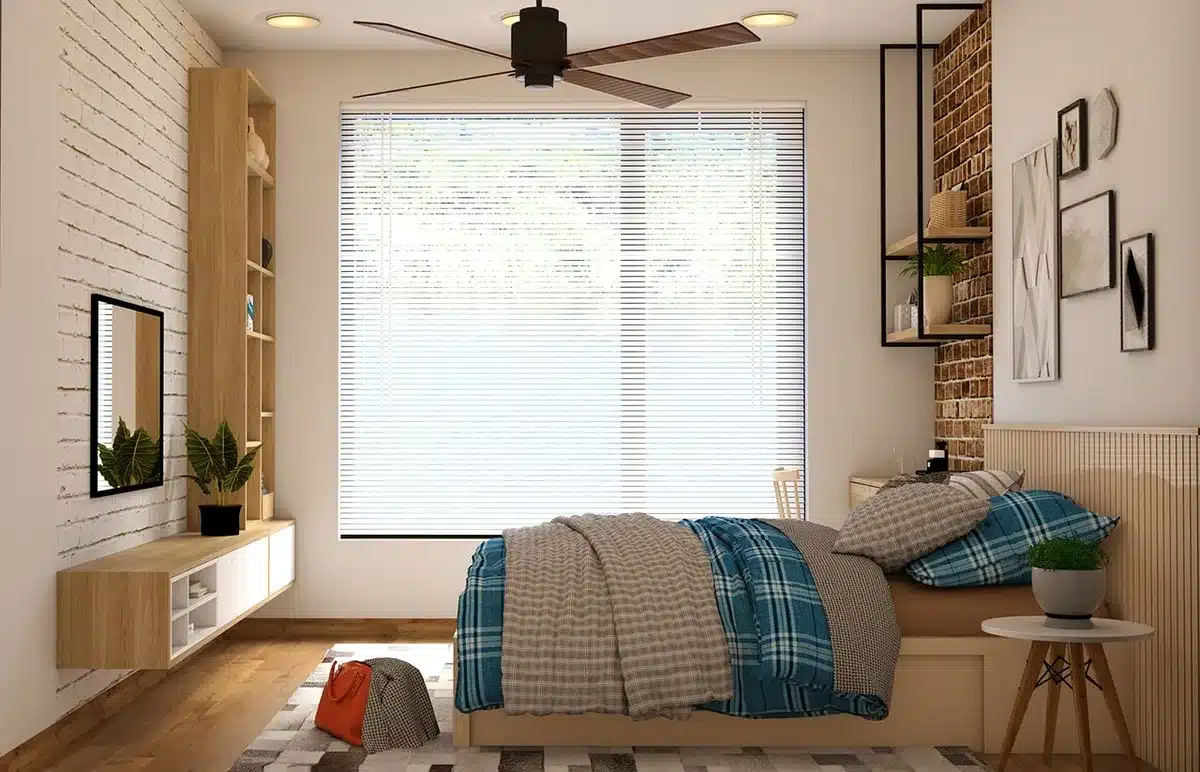 A tidy bedroom desk with an aesthetic bedside lamp, a small jewelry dish, and a neutral tumbler; no logos or identifiable products