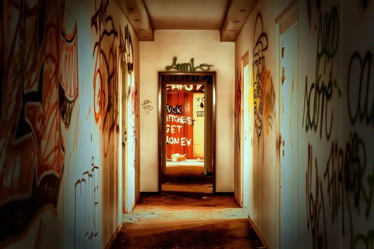 a simple cartoon doorway labeled only by an unlit arch, with a tiny silhouette holding a briefcase hesitating at the threshold